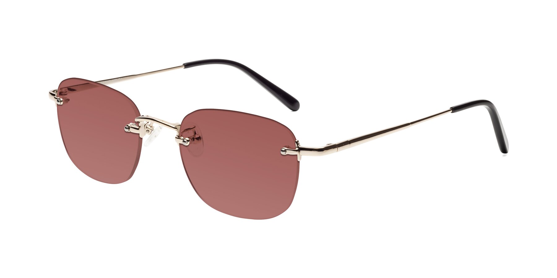 Angle of Leslie in Light Gold with Garnet Tinted Lenses