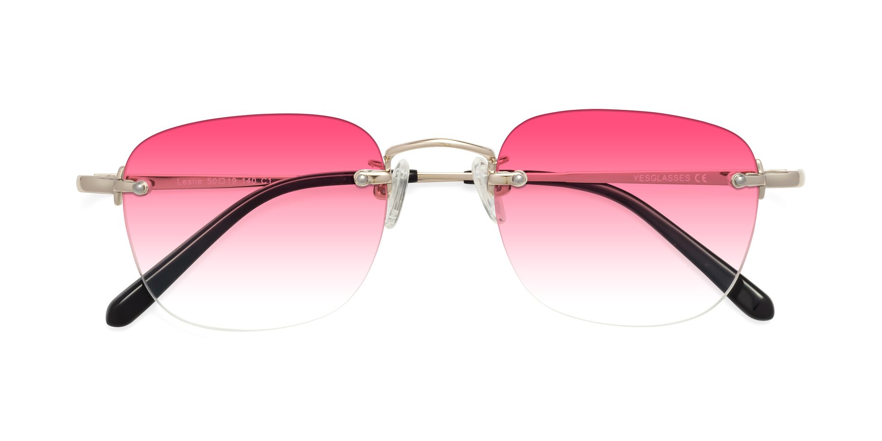 Folded Front of Leslie in Light Gold with Pink Gradient Lenses
