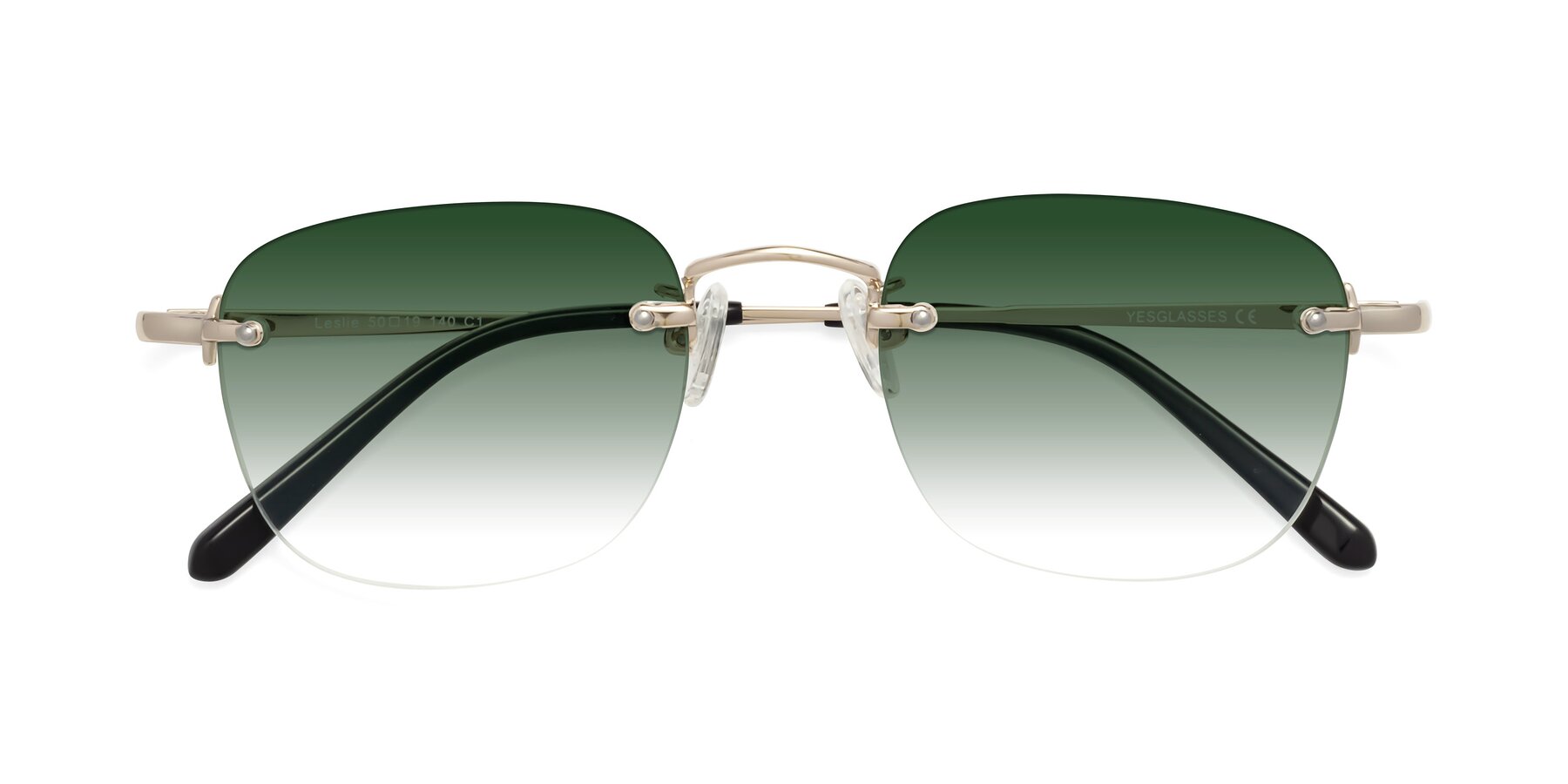 Folded Front of Leslie in Light Gold with Green Gradient Lenses
