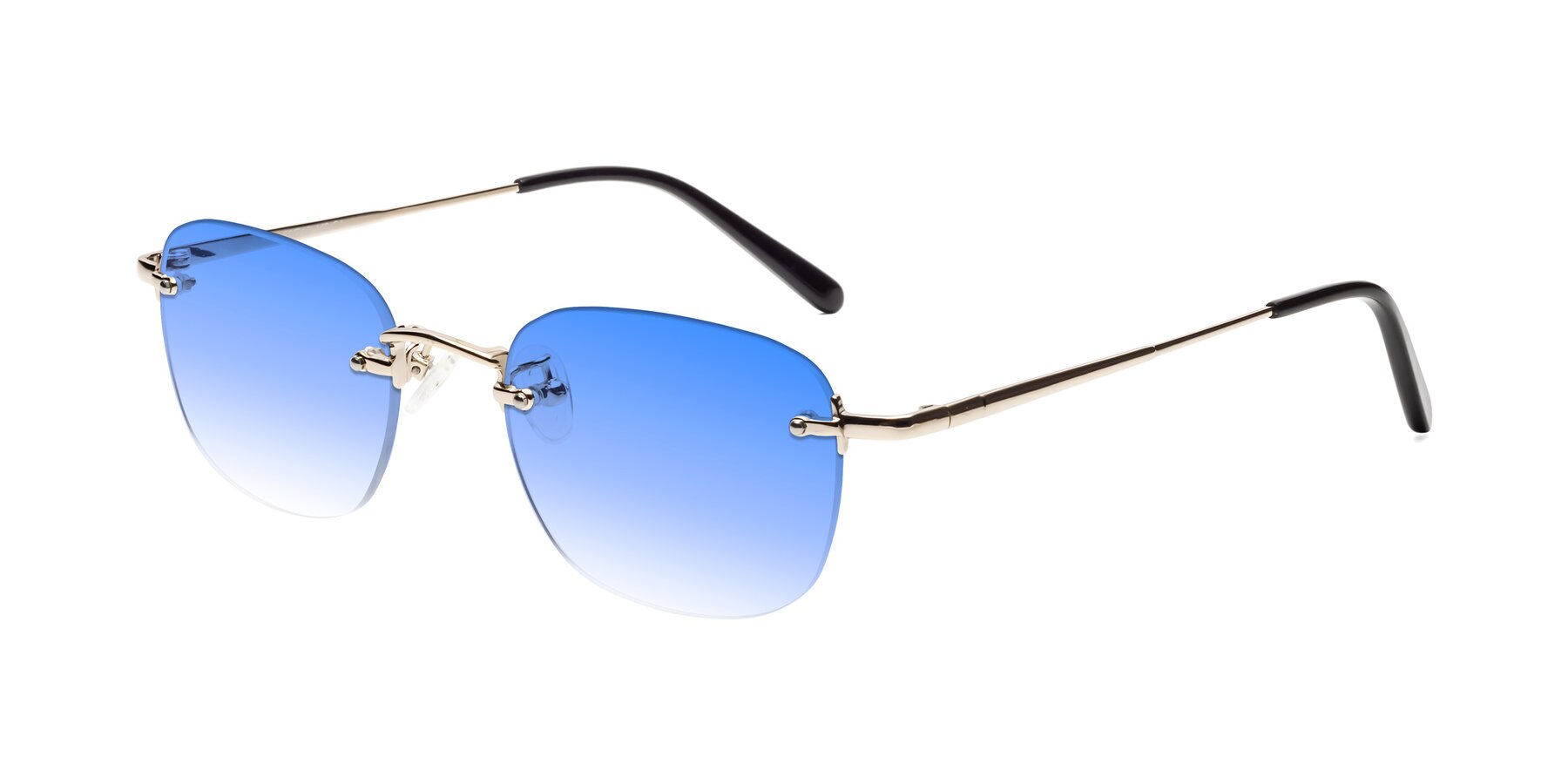 Angle of Leslie in Light Gold with Blue Gradient Lenses