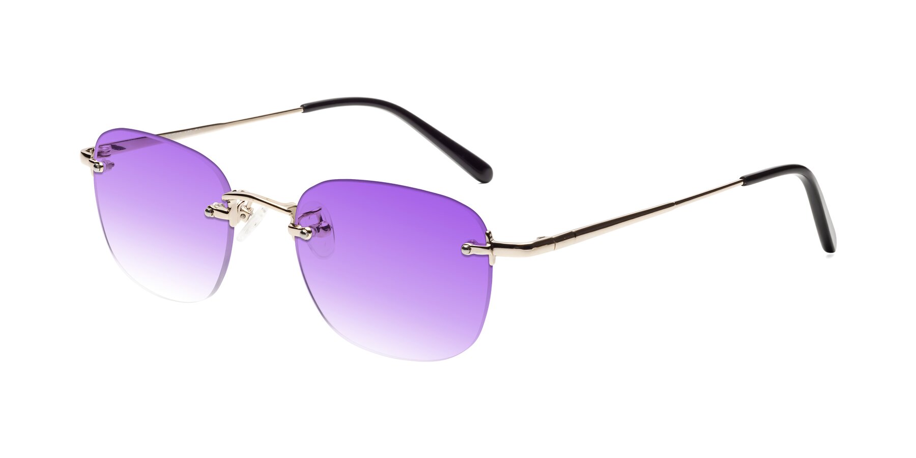 Angle of Leslie in Light Gold with Purple Gradient Lenses