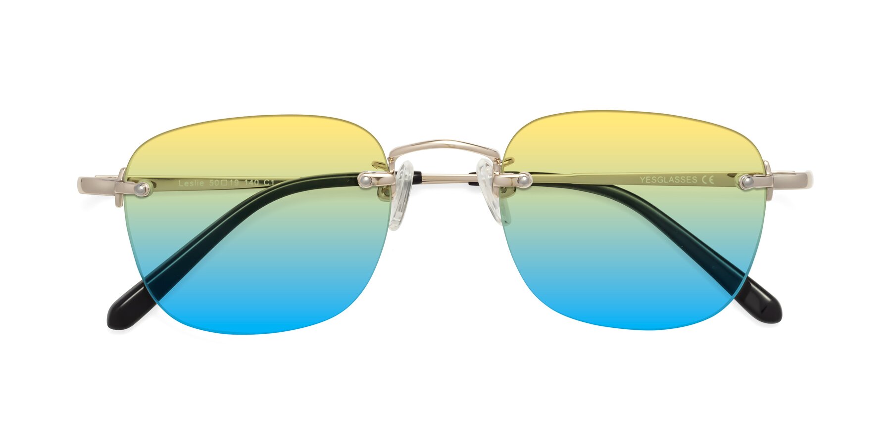 Folded Front of Leslie in Gold with Yellow / Blue Gradient Lenses