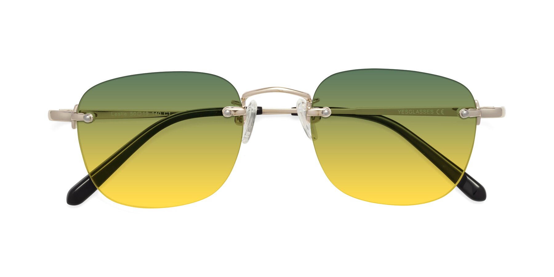 Folded Front of Leslie in Light Gold with Green / Yellow Gradient Lenses