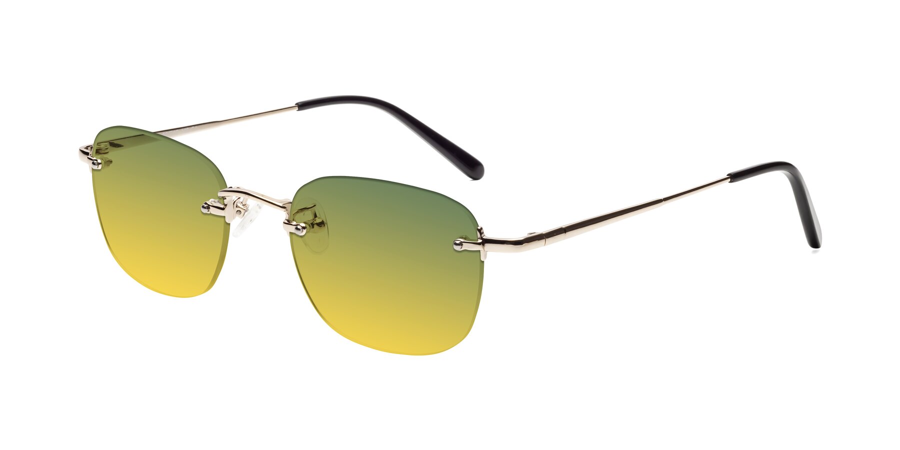 Angle of Leslie in Light Gold with Green / Yellow Gradient Lenses