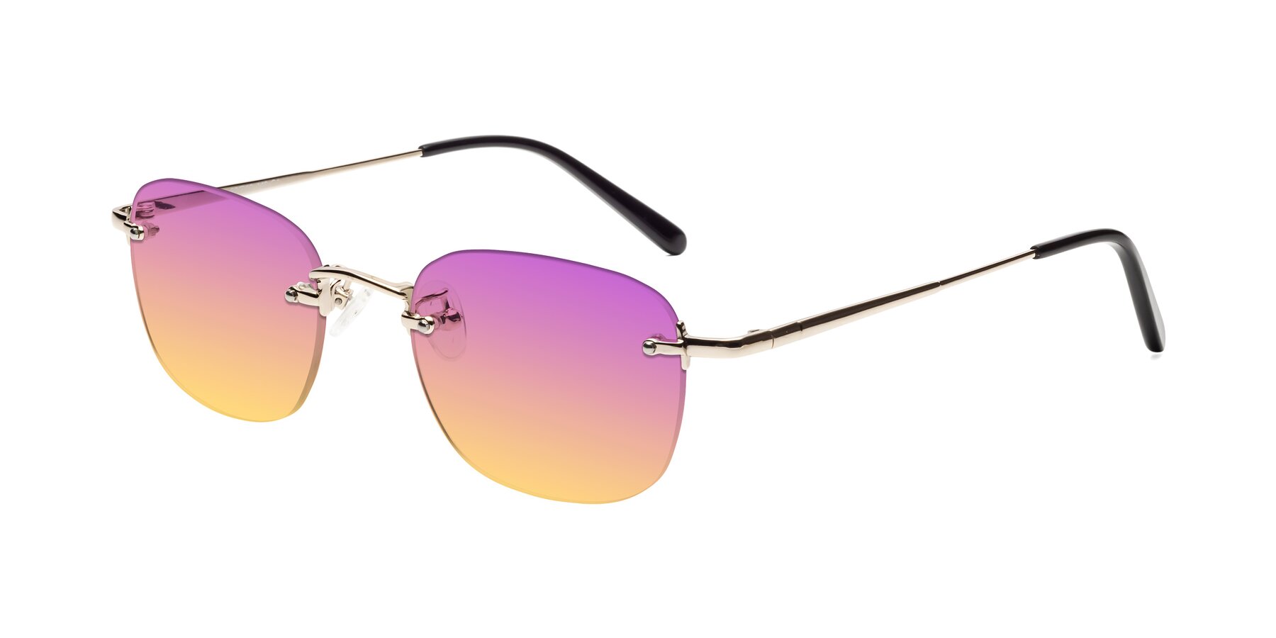Angle of Leslie in Gold with Purple / Yellow Gradient Lenses