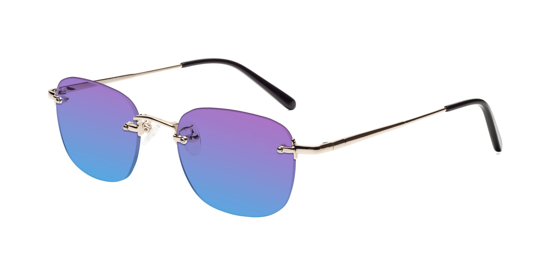 Angle of Leslie in Light Gold with Purple / Blue Gradient Lenses