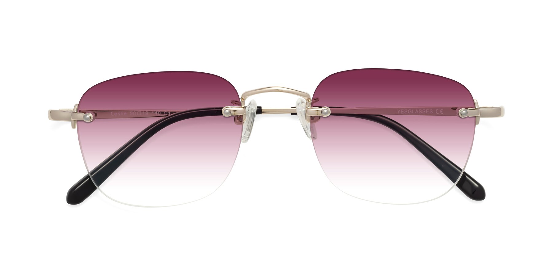 Folded Front of Leslie in Light Gold with Wine Gradient Lenses