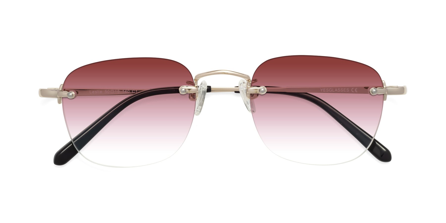 Folded Front of Leslie in Light Gold with Garnet Gradient Lenses