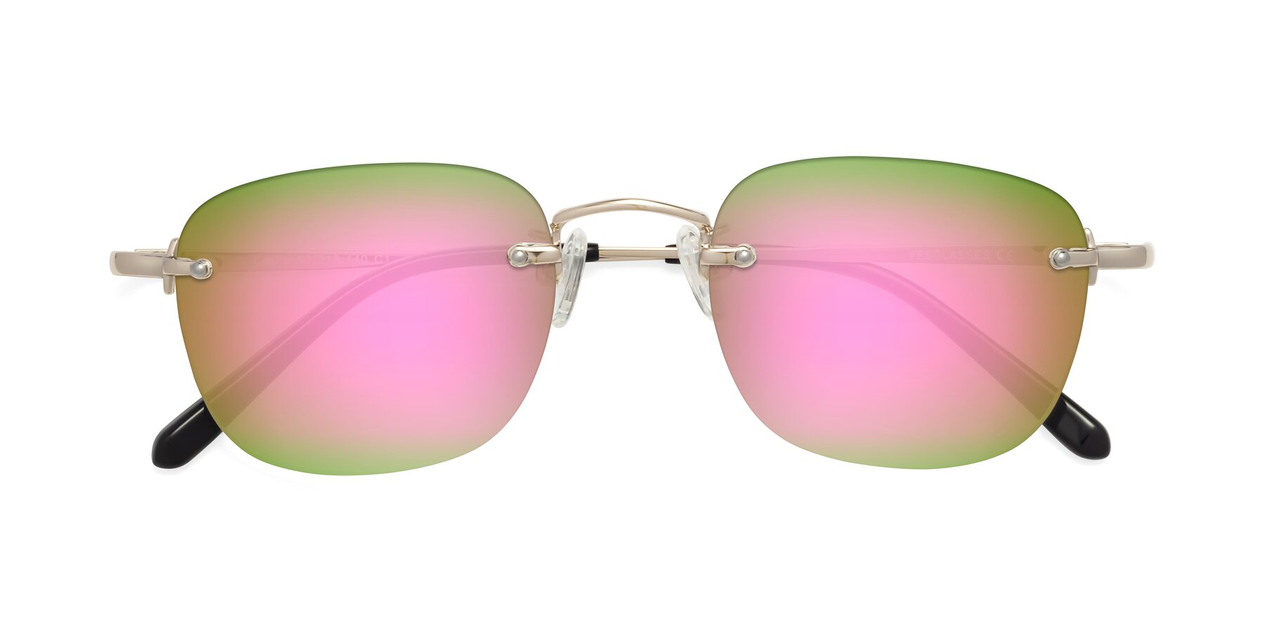 Folded Front of Leslie in Light Gold with Pink Mirrored Lenses