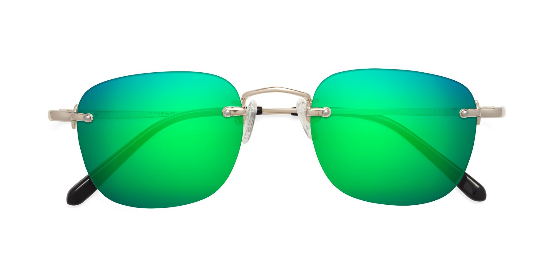 Folded Front of Leslie in Light Gold with Green Mirrored Lenses