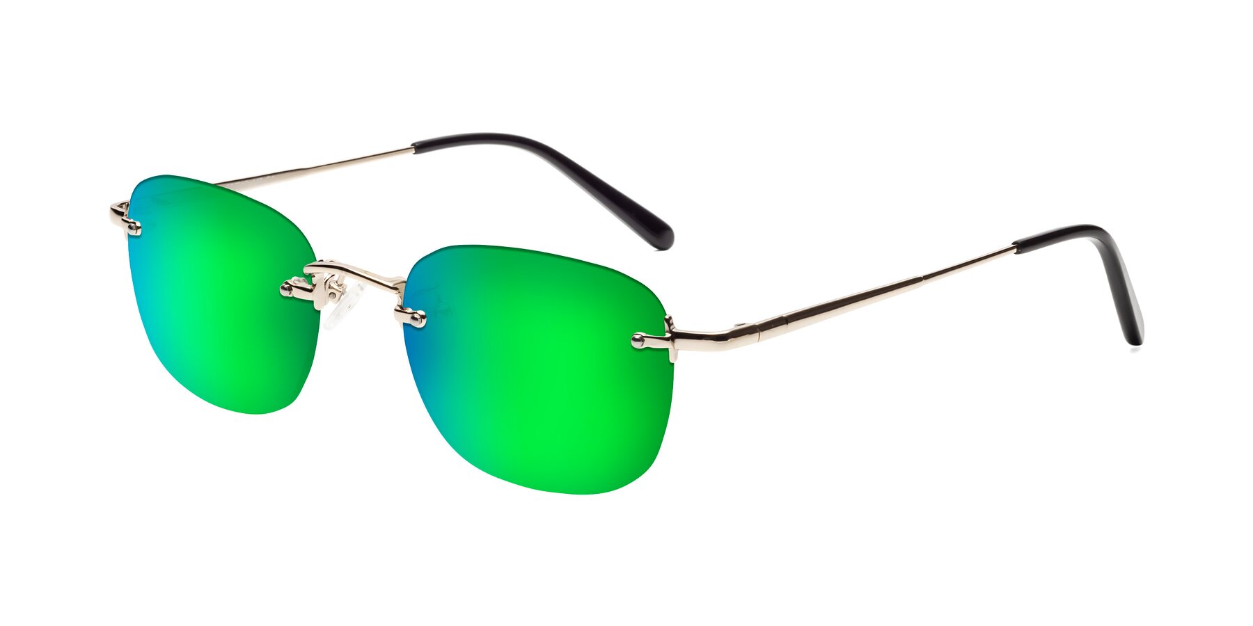 Angle of Leslie in Light Gold with Green Mirrored Lenses