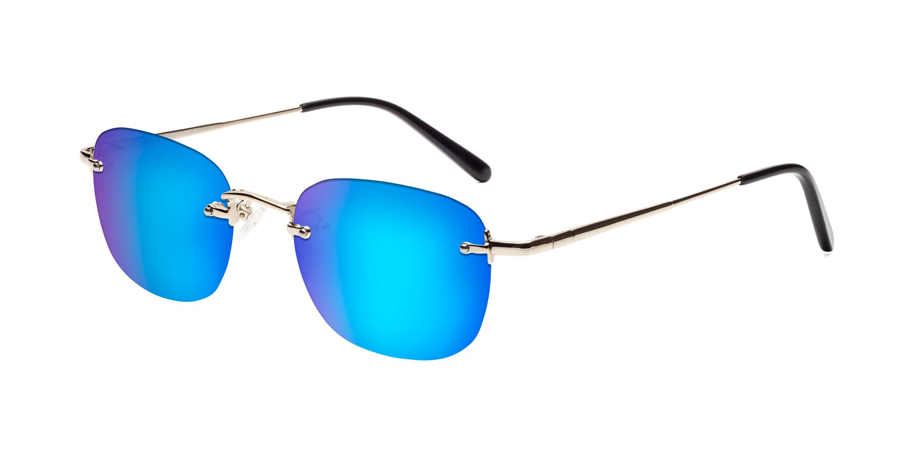 Angle of Leslie in Light Gold with Blue Mirrored Lenses