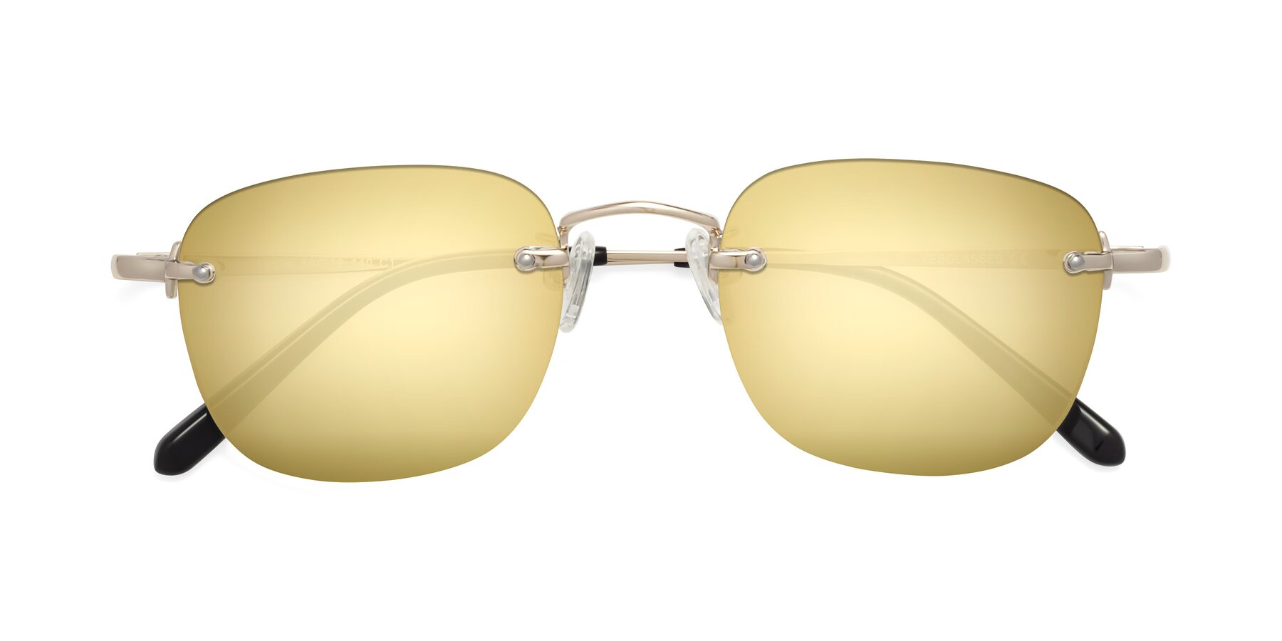 Folded Front of Leslie in Gold with Gold Mirrored Lenses