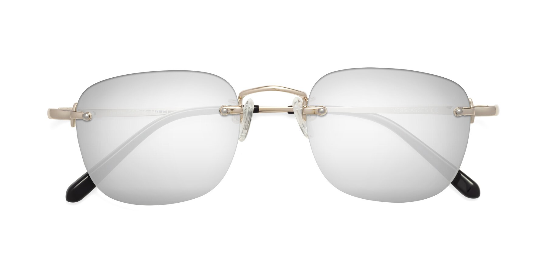 Folded Front of Leslie in Light Gold with Silver Mirrored Lenses