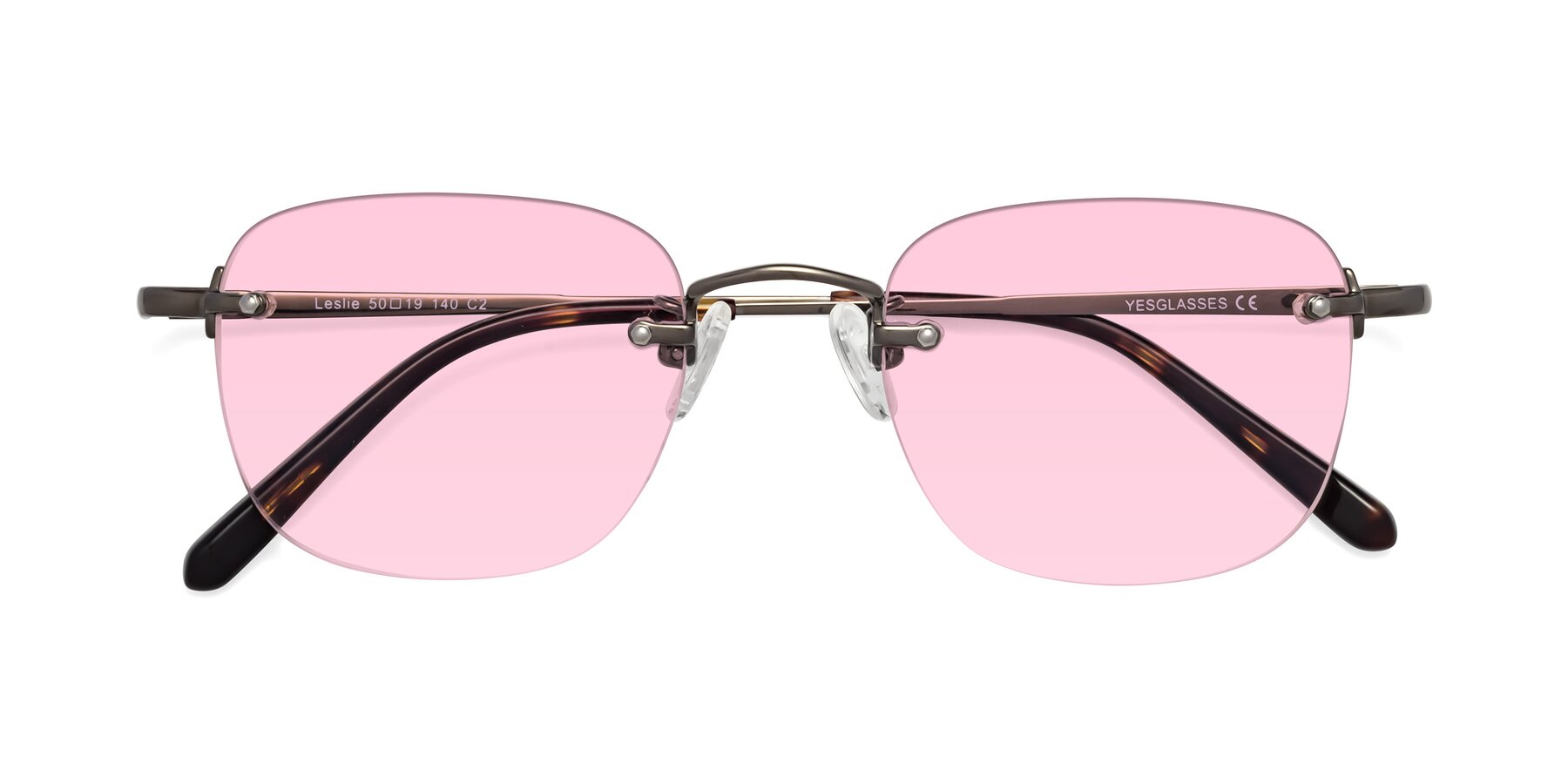 Folded Front of Leslie in Gunmetal with Light Pink Tinted Lenses