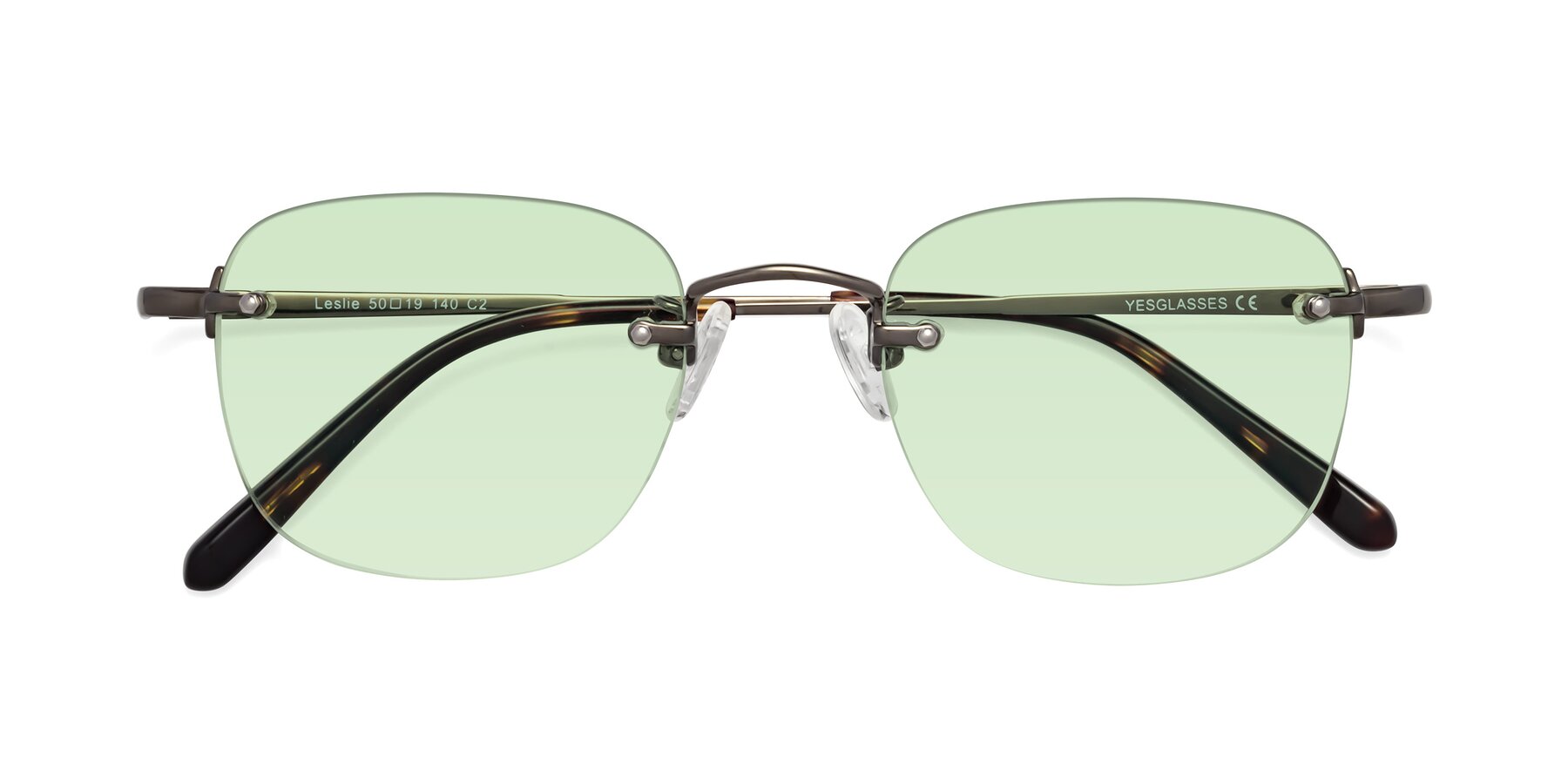 Folded Front of Leslie in Gunmetal with Light Green Tinted Lenses