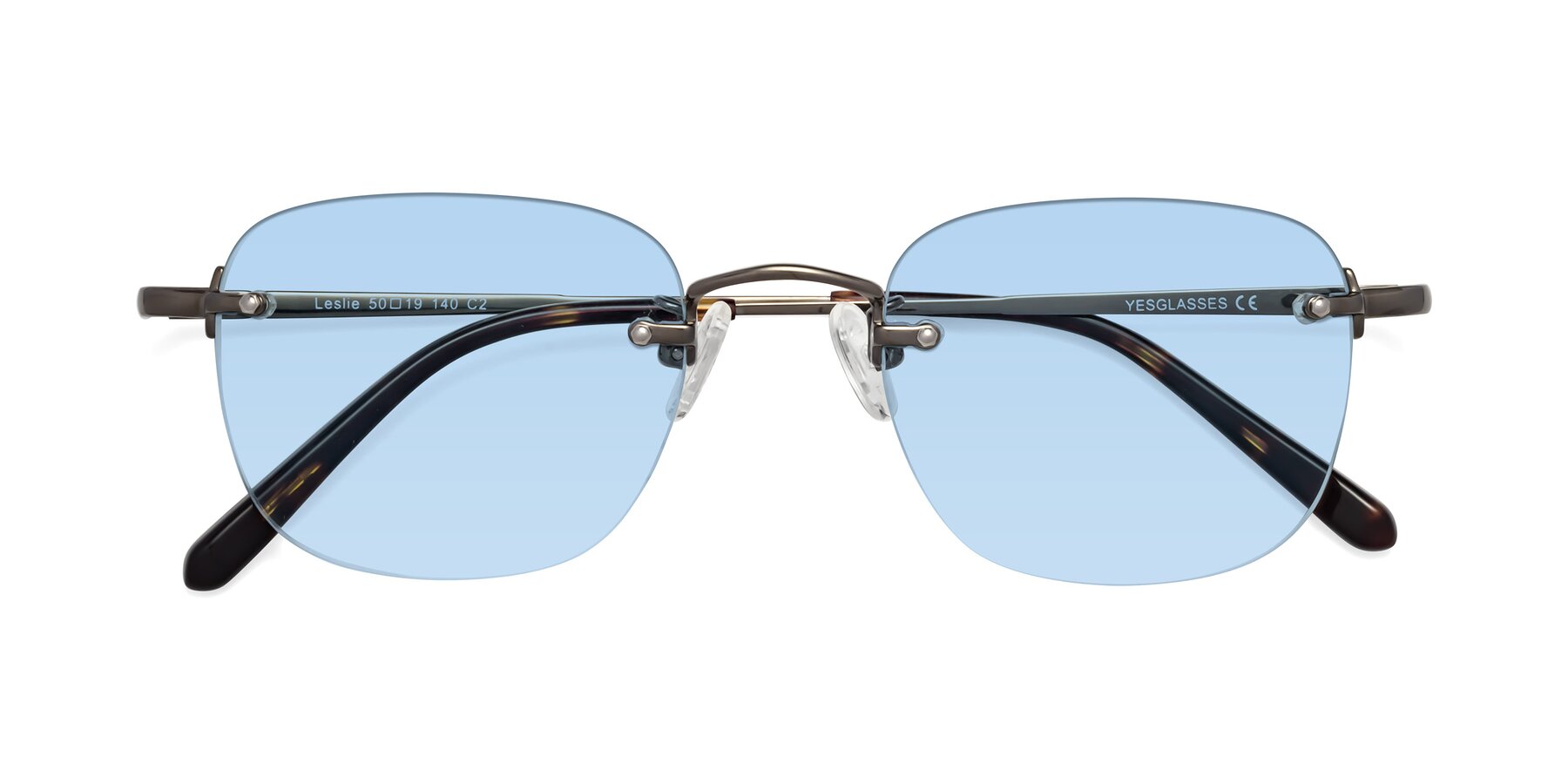 Folded Front of Leslie in Gunmetal with Light Blue Tinted Lenses