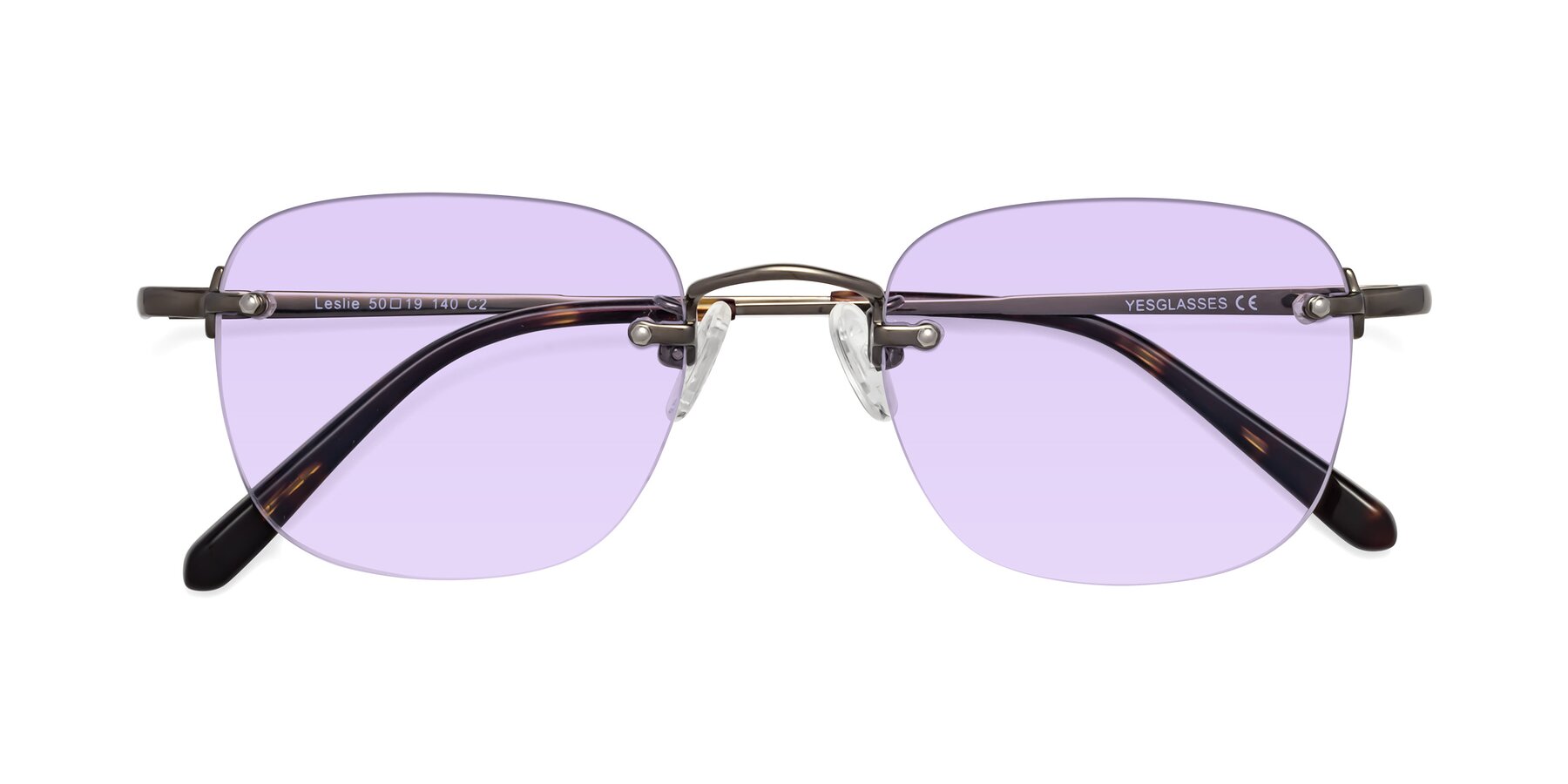 Folded Front of Leslie in Gunmetal with Light Purple Tinted Lenses