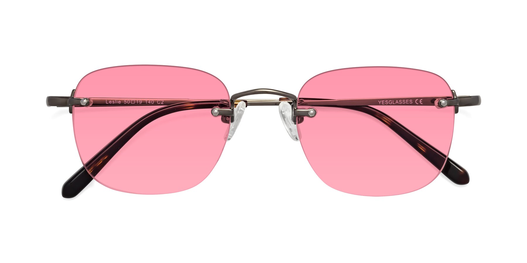 Folded Front of Leslie in Gunmetal with Pink Tinted Lenses