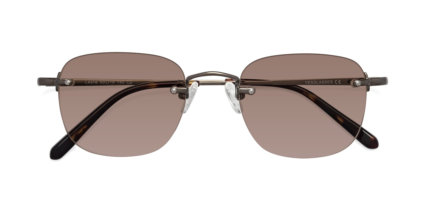 Folded Front of Leslie in Gunmetal with Medium Brown Tinted Lenses