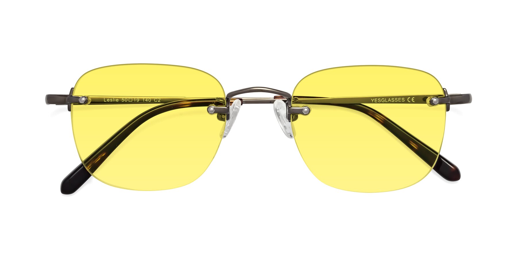 Folded Front of Leslie in Gunmetal with Medium Yellow Tinted Lenses