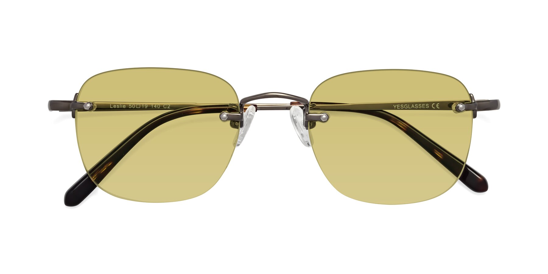 Folded Front of Leslie in Gunmetal with Medium Champagne Tinted Lenses