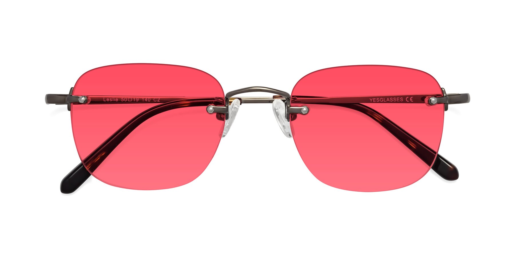 Folded Front of Leslie in Gunmetal with Red Tinted Lenses