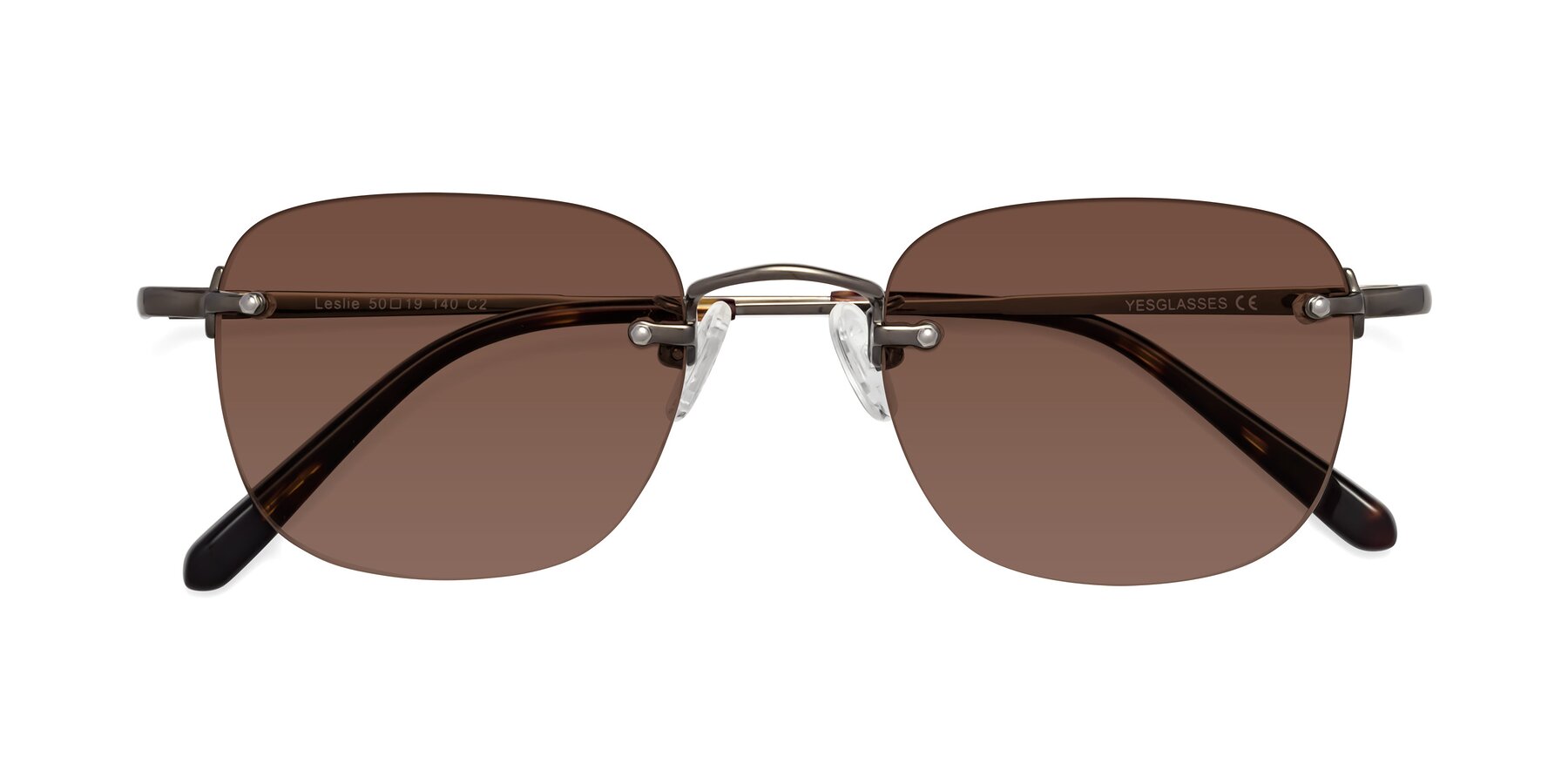 Folded Front of Leslie in Gunmetal with Brown Tinted Lenses