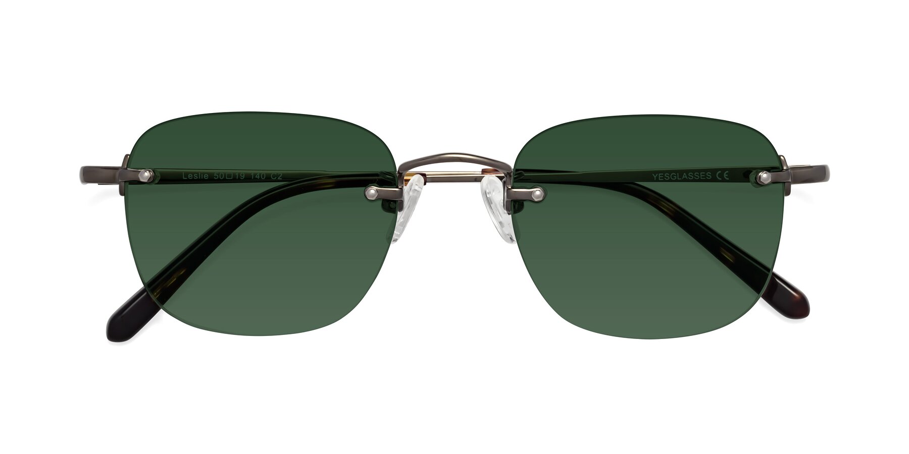 Folded Front of Leslie in Gunmetal with Green Tinted Lenses