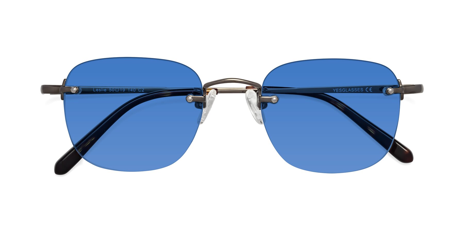 Folded Front of Leslie in Gunmetal with Blue Tinted Lenses