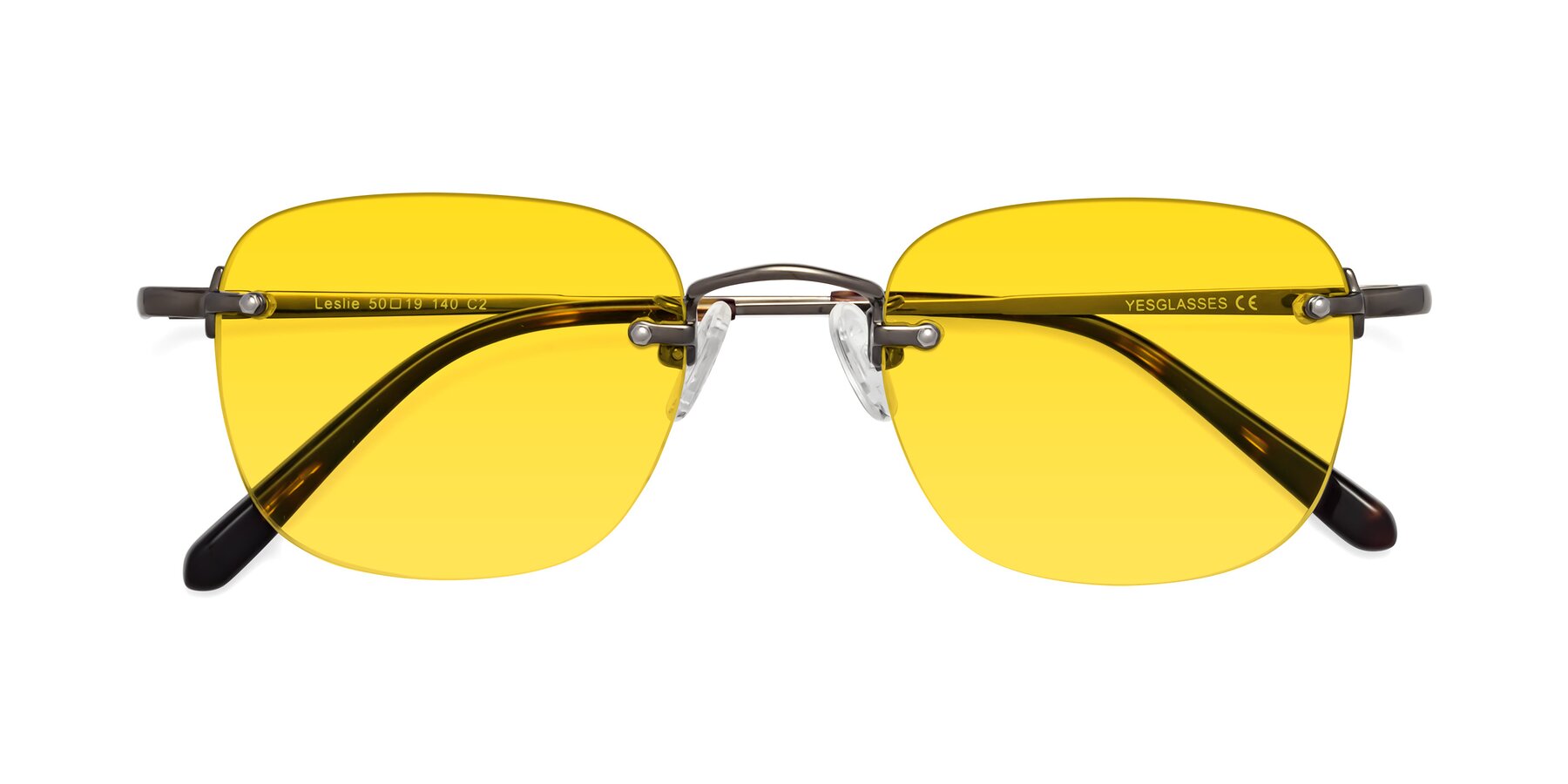 Folded Front of Leslie in Gunmetal with Yellow Tinted Lenses