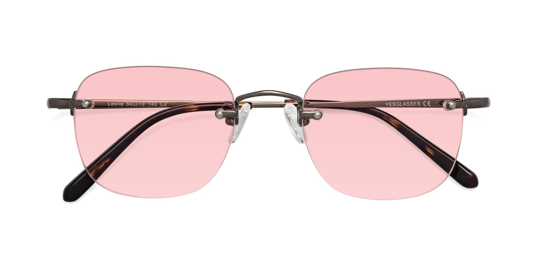 Folded Front of Leslie in Gunmetal with Light Garnet Tinted Lenses