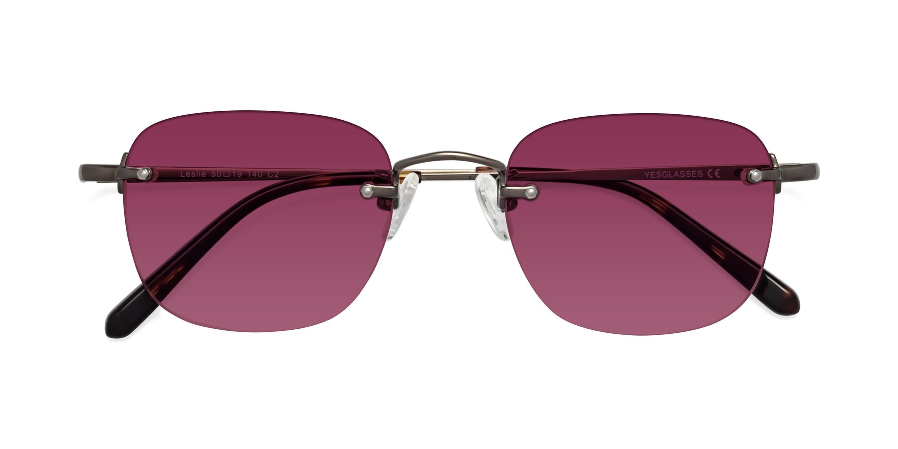 Folded Front of Leslie in Gunmetal with Wine Tinted Lenses