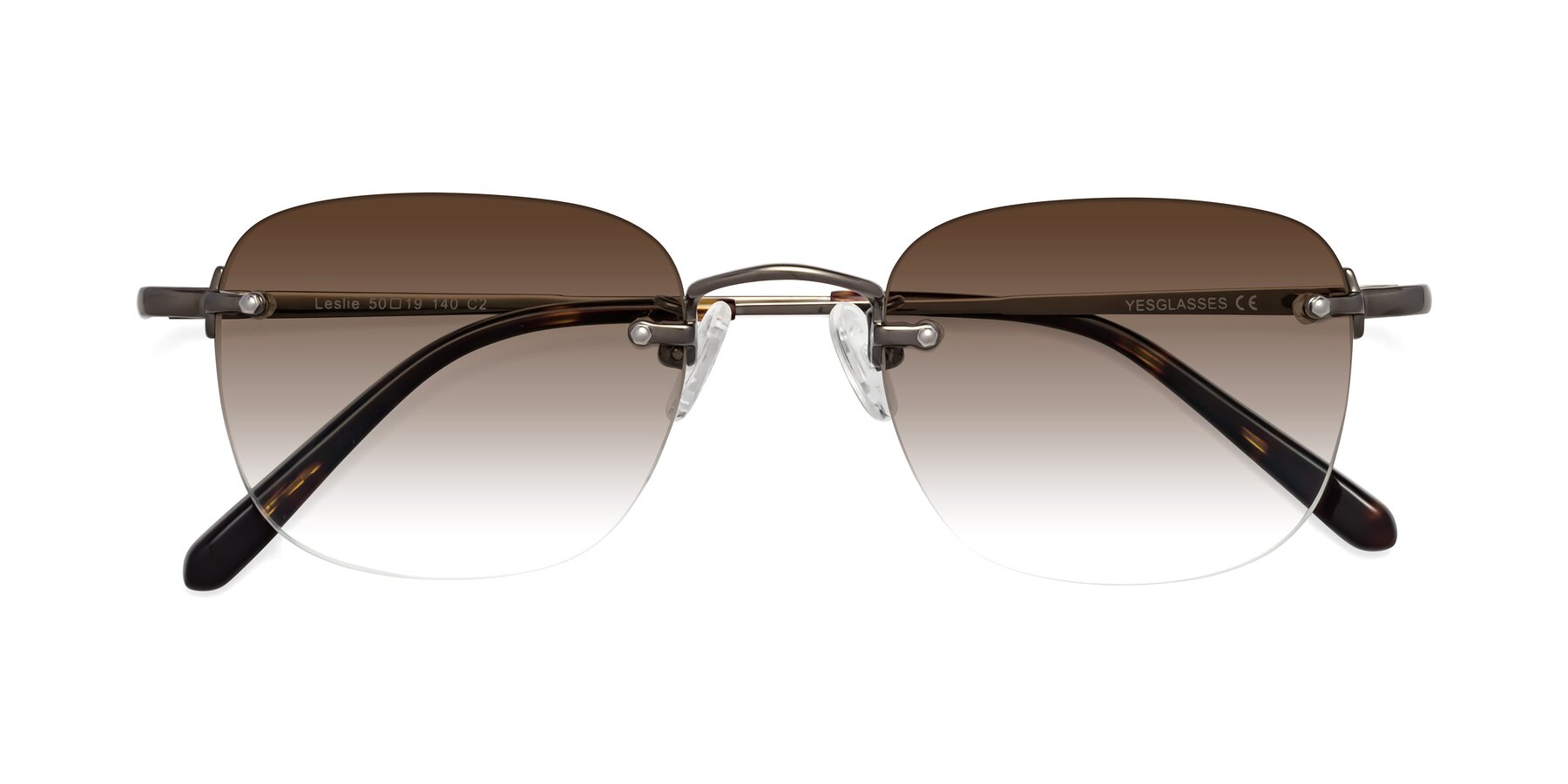 Folded Front of Leslie in Gunmetal with Brown Gradient Lenses