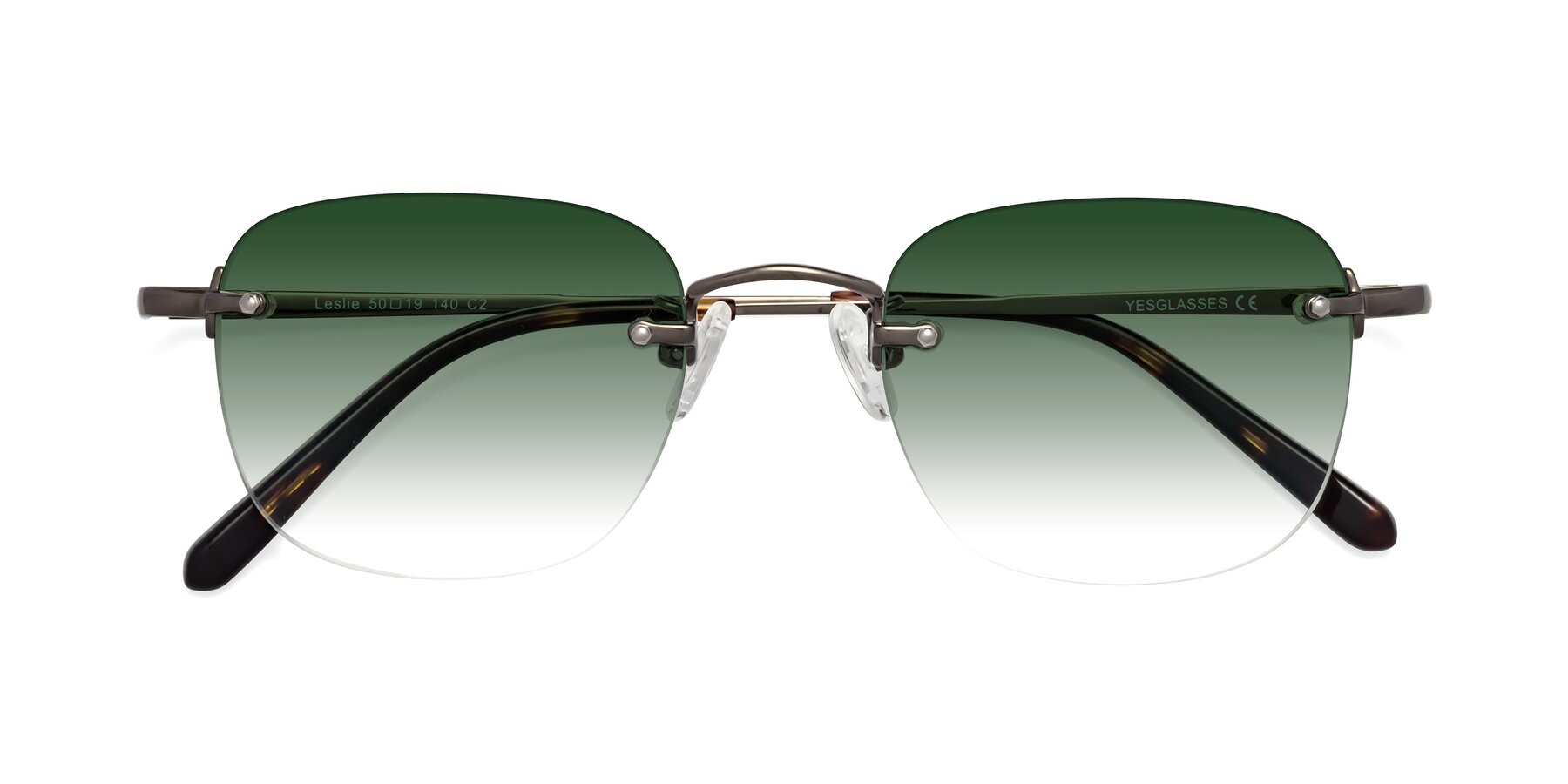 Folded Front of Leslie in Gunmetal with Green Gradient Lenses