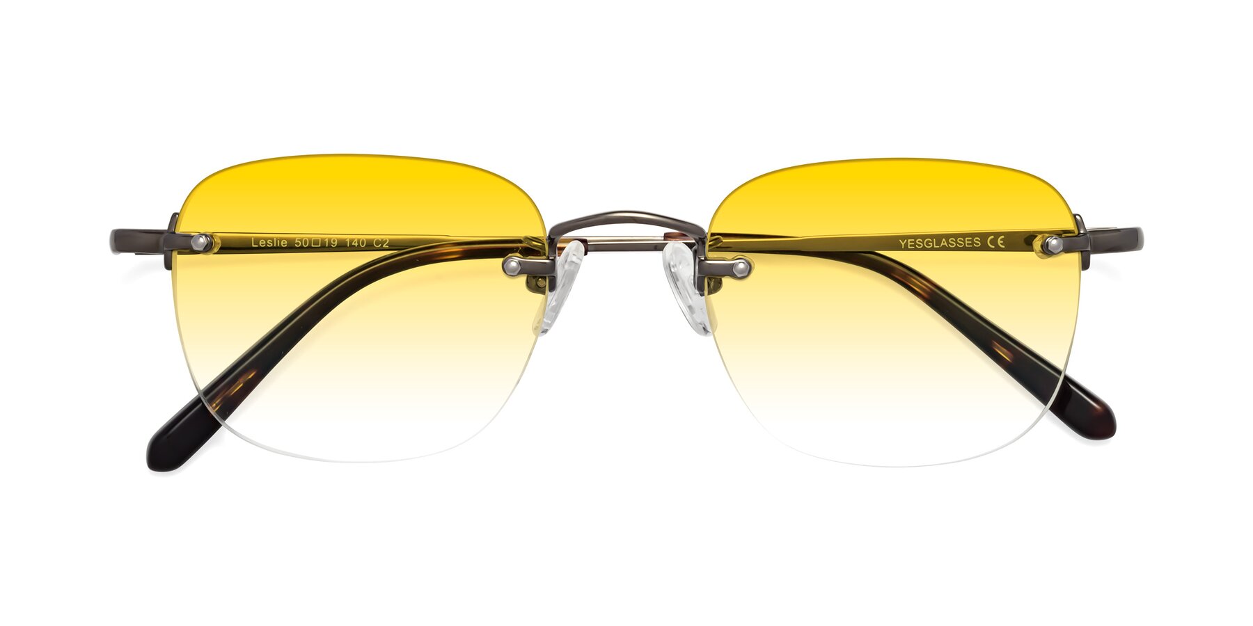 Folded Front of Leslie in Gunmetal with Yellow Gradient Lenses