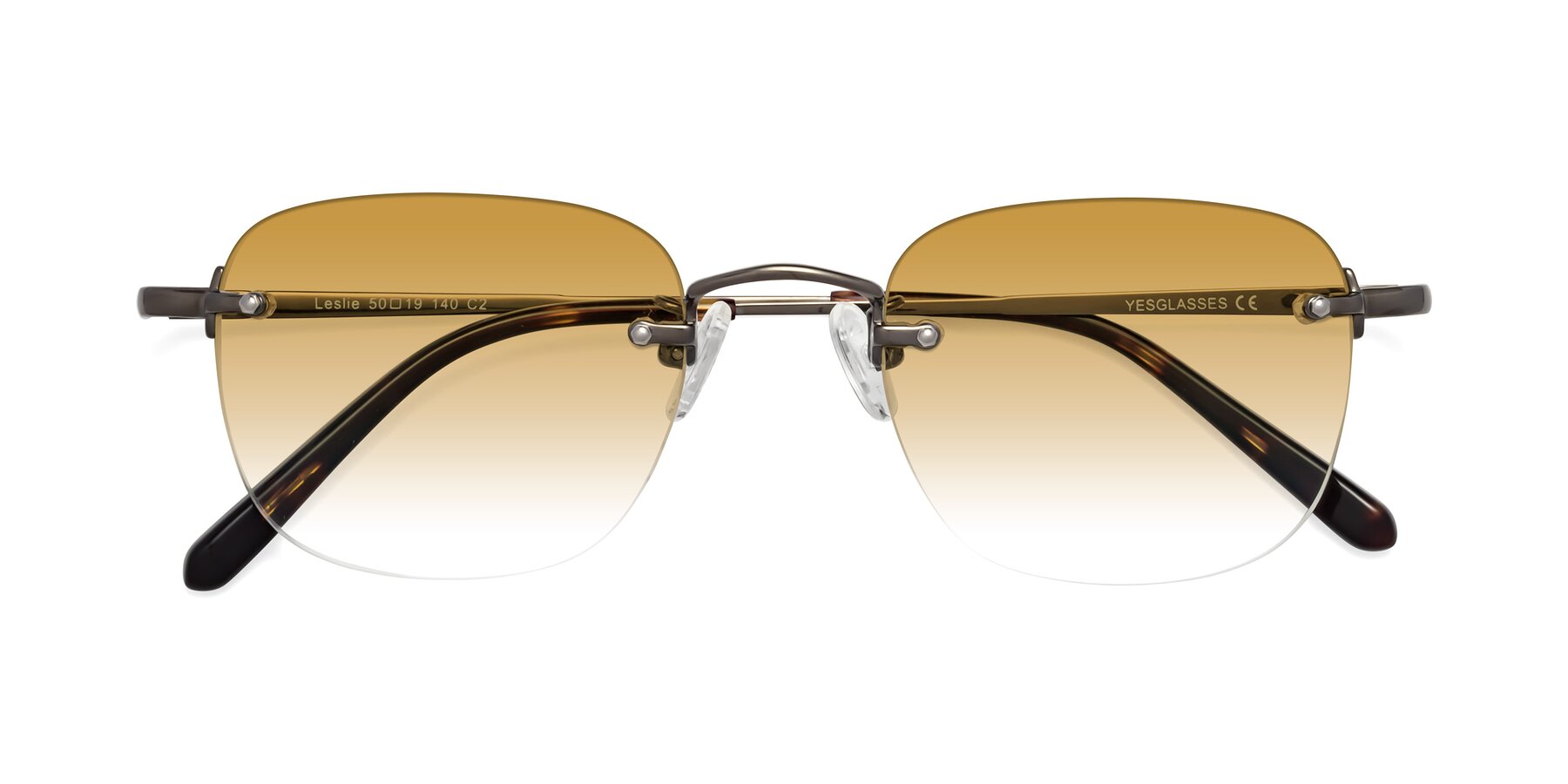 Folded Front of Leslie in Gunmetal with Champagne Gradient Lenses