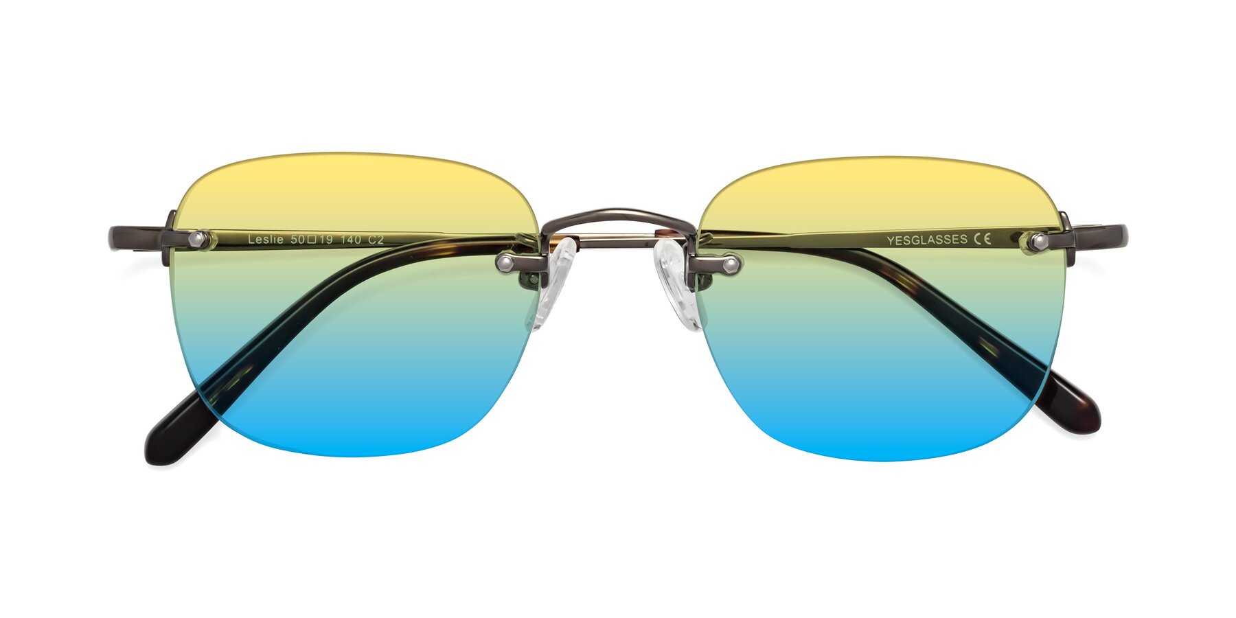 Folded Front of Leslie in Gunmetal with Yellow / Blue Gradient Lenses