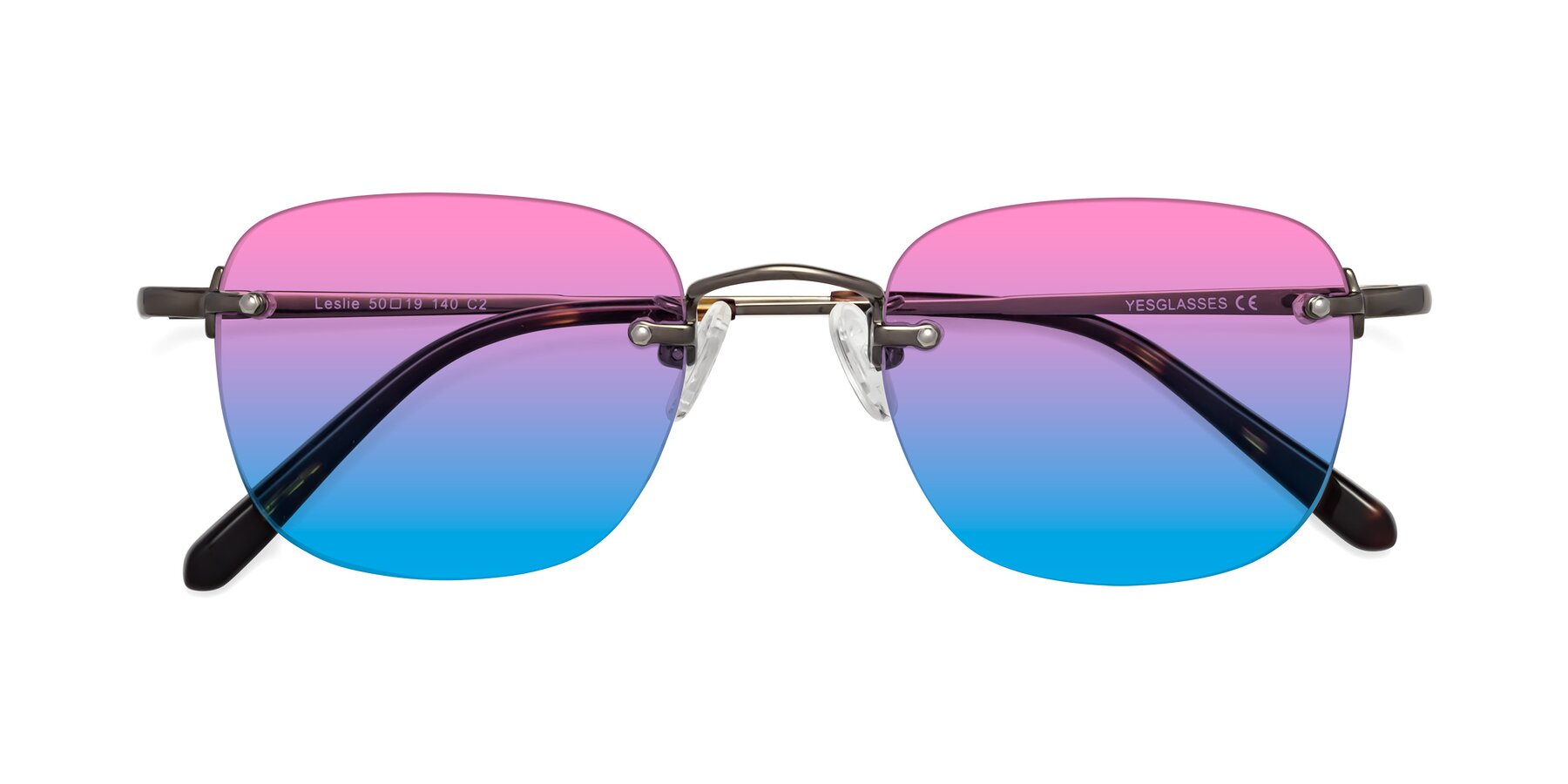 Folded Front of Leslie in Gunmetal with Pink / Blue Gradient Lenses
