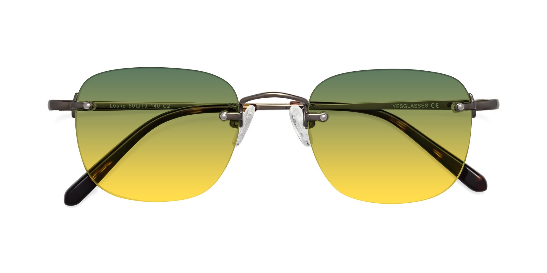 Folded Front of Leslie in Gunmetal with Green / Yellow Gradient Lenses