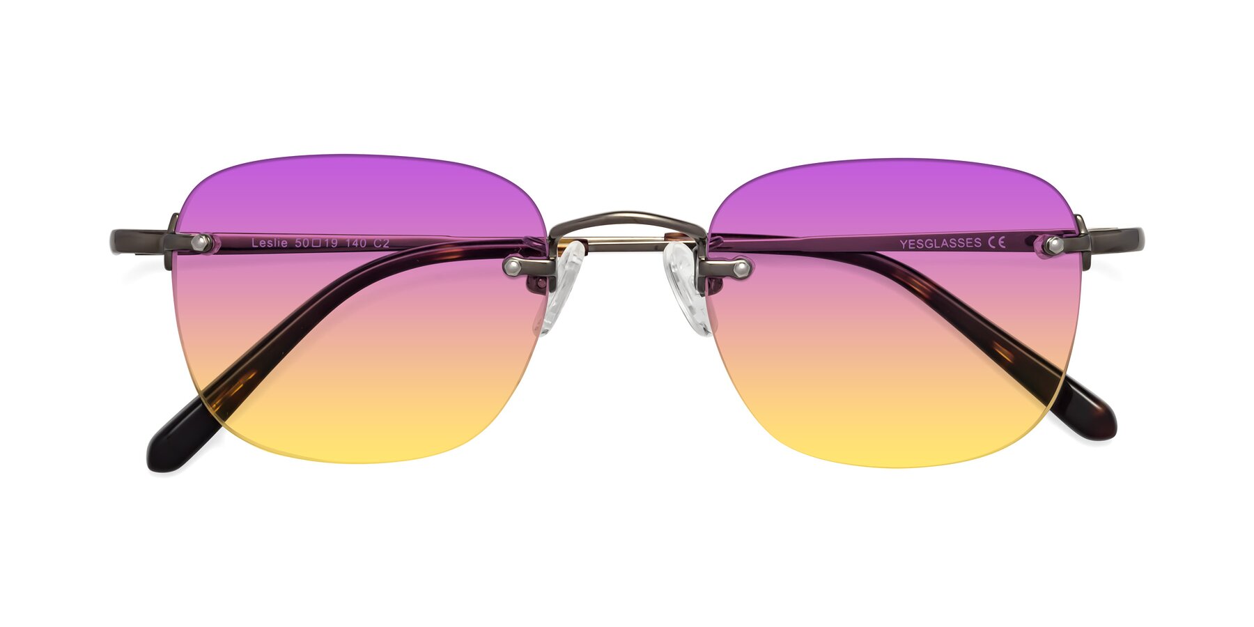 Folded Front of Leslie in Gunmetal with Purple / Yellow Gradient Lenses