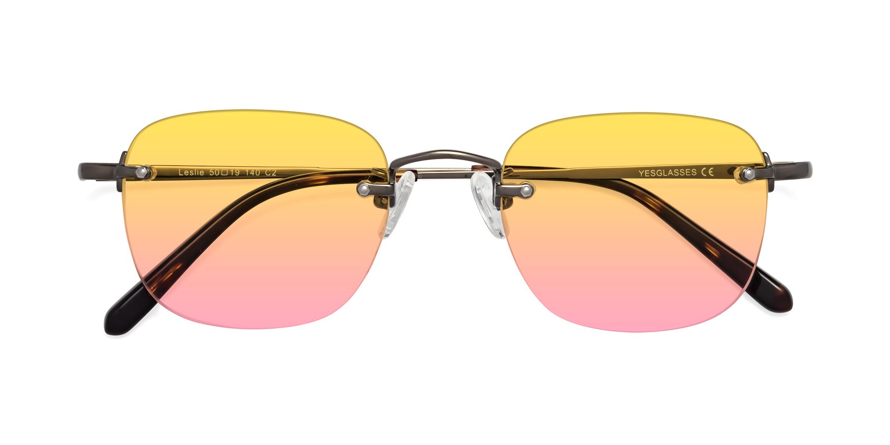 Folded Front of Leslie in Gunmetal with Yellow / Pink Gradient Lenses