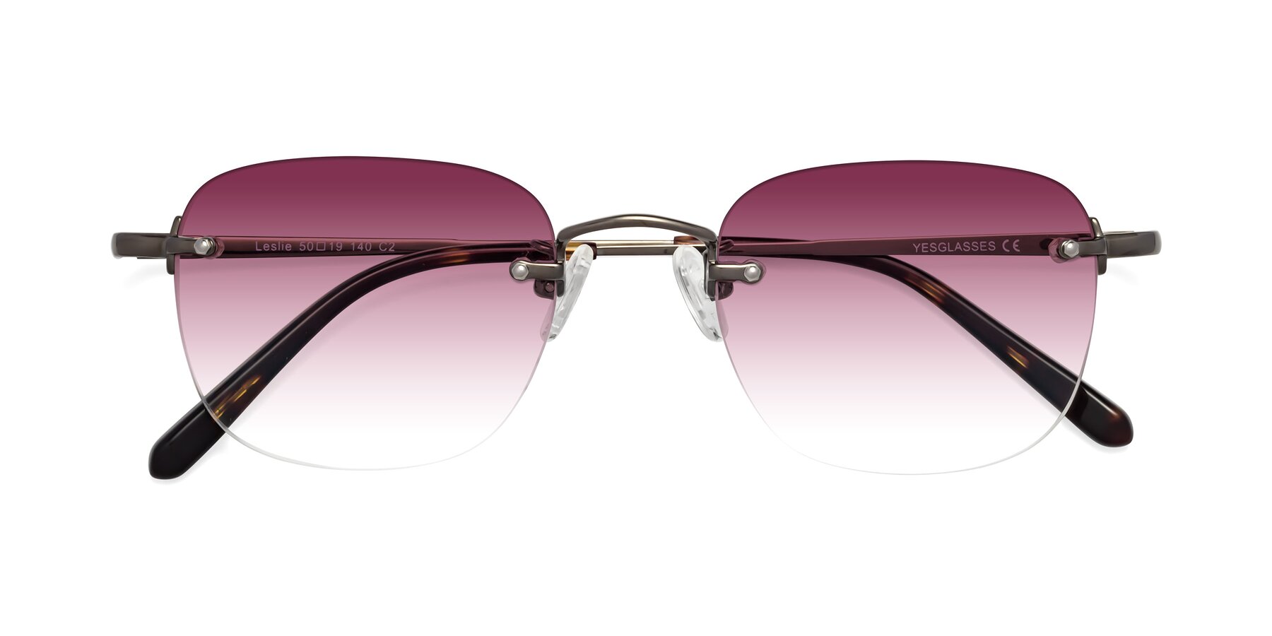 Folded Front of Leslie in Gunmetal with Wine Gradient Lenses