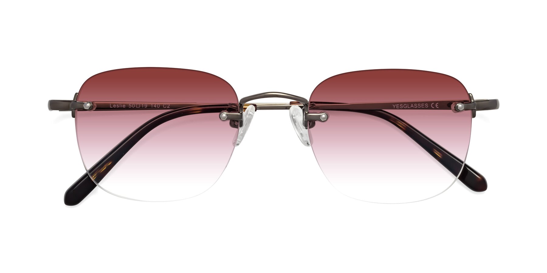 Folded Front of Leslie in Gunmetal with Garnet Gradient Lenses