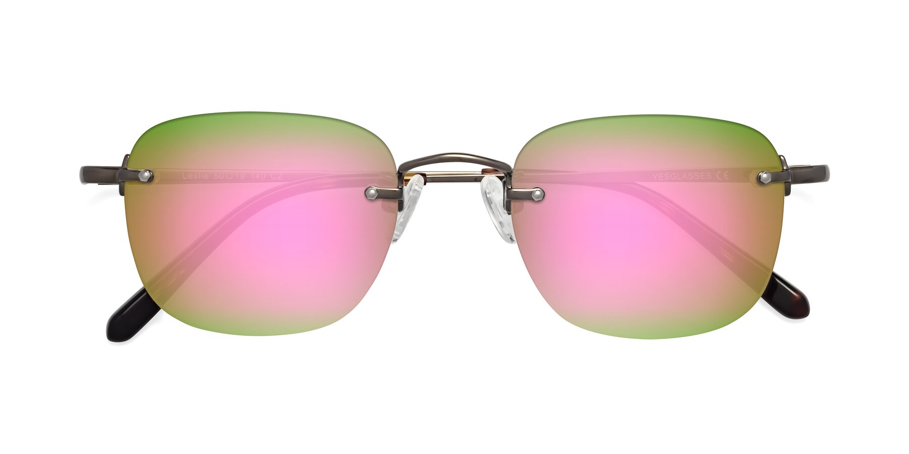 Folded Front of Leslie in Gunmetal with Pink Mirrored Lenses