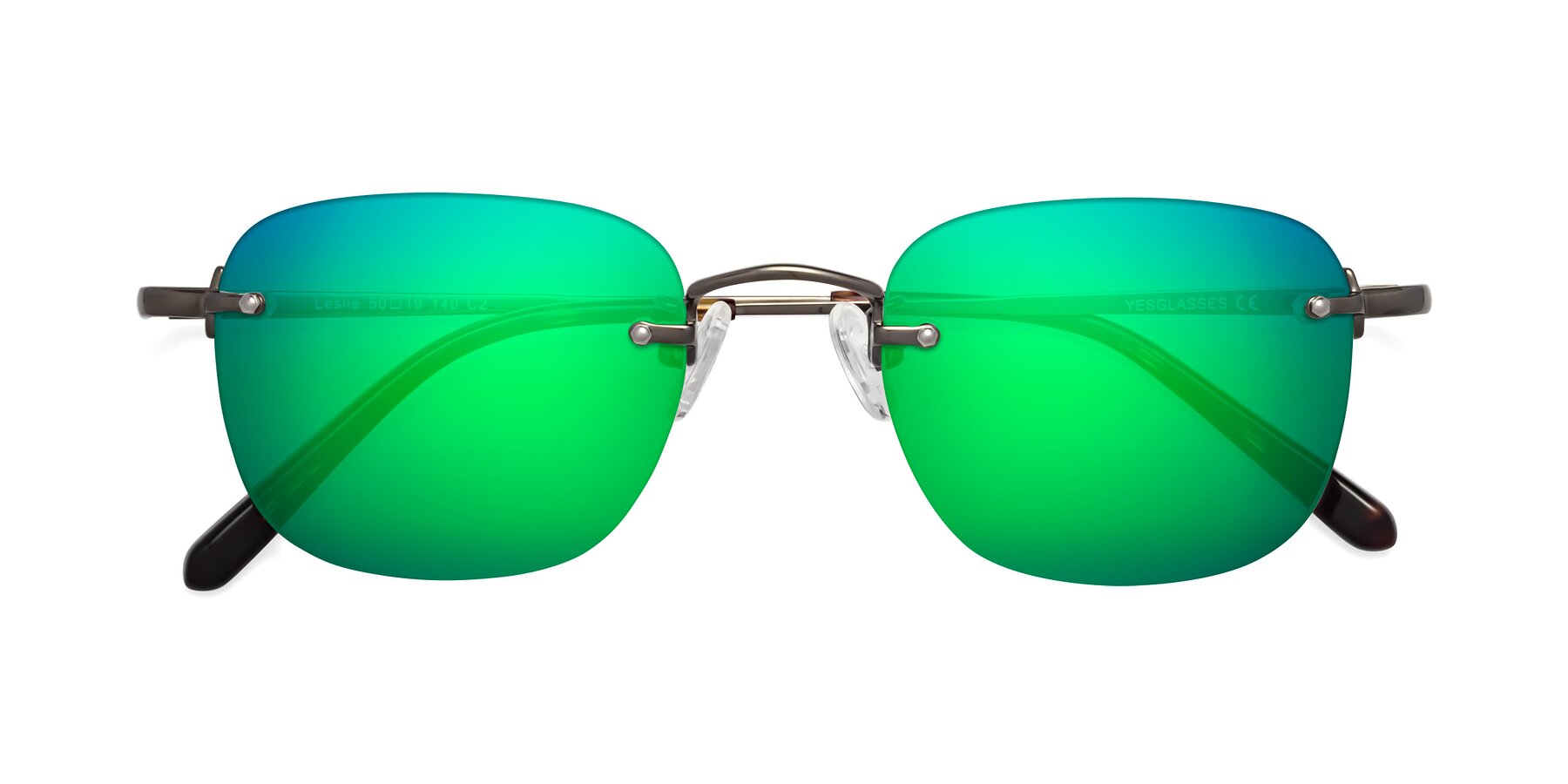 Folded Front of Leslie in Gunmetal with Green Mirrored Lenses