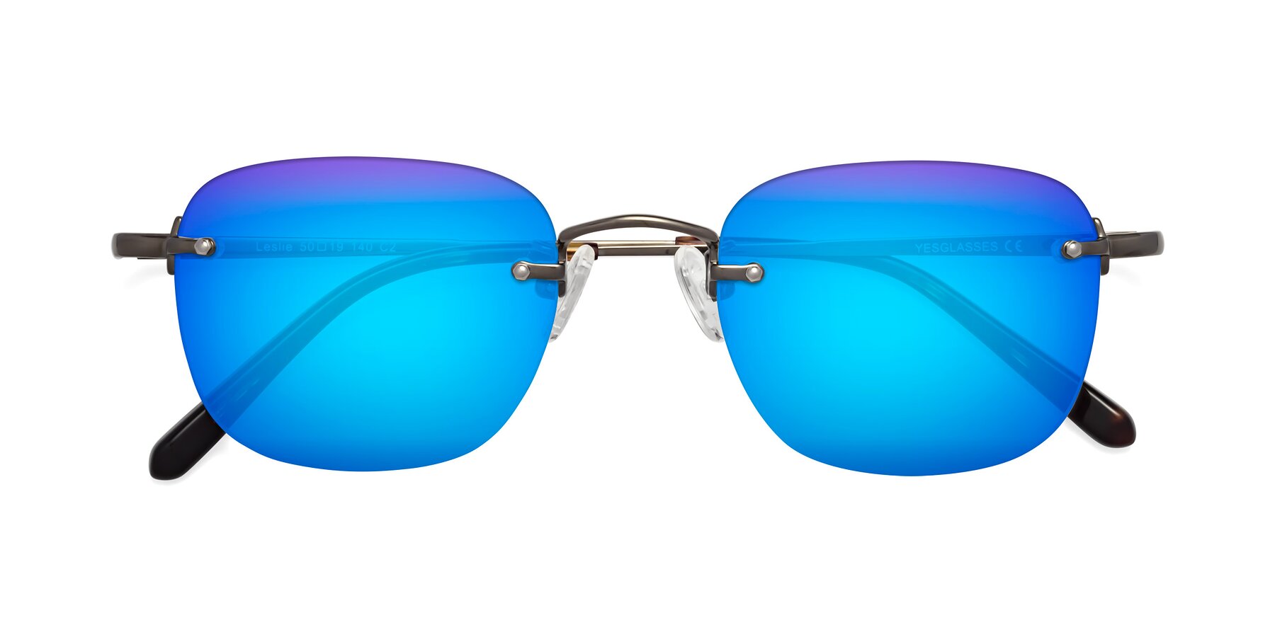 Folded Front of Leslie in Gunmetal with Blue Mirrored Lenses