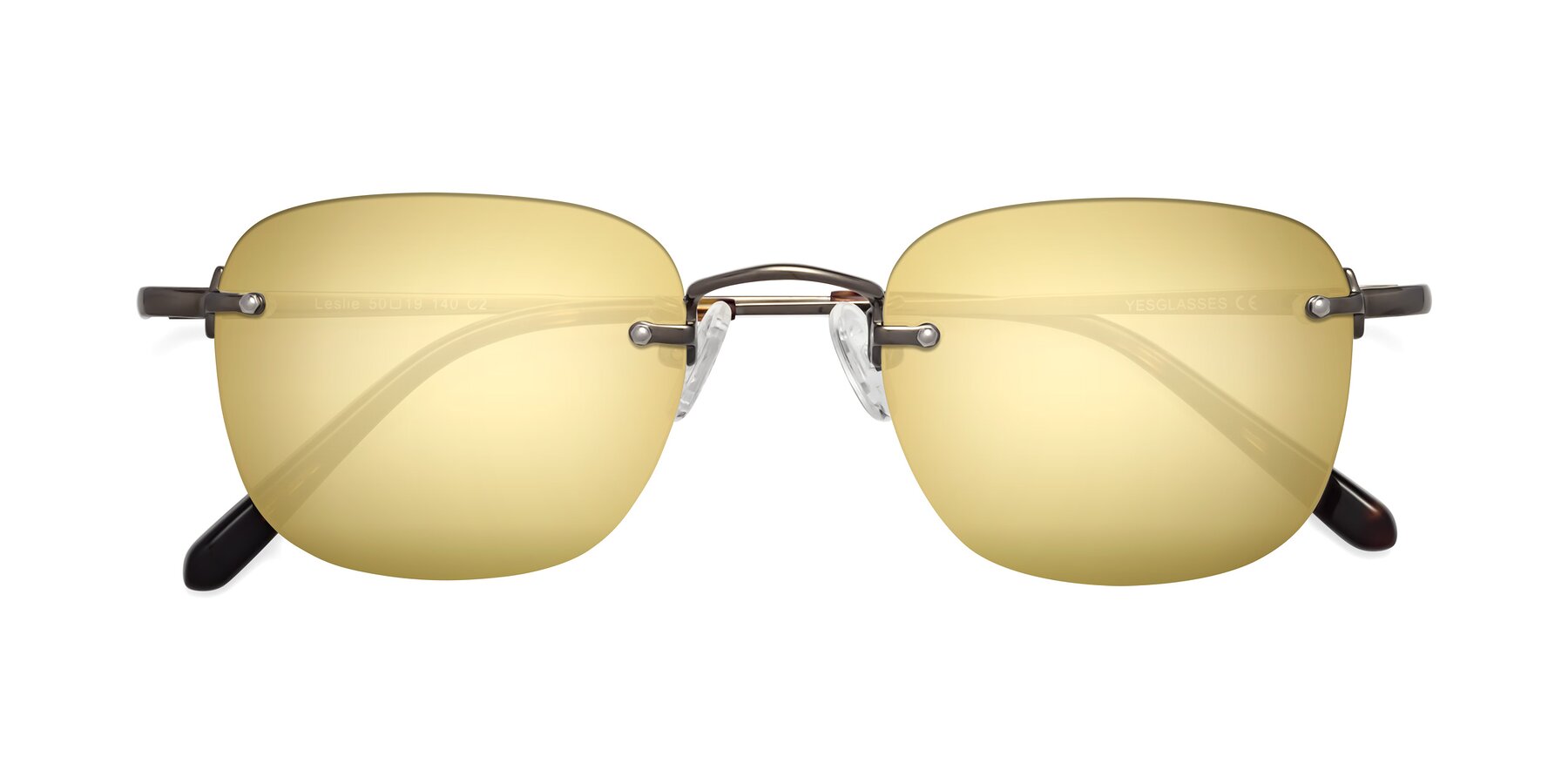 Folded Front of Leslie in Gunmetal with Gold Mirrored Lenses