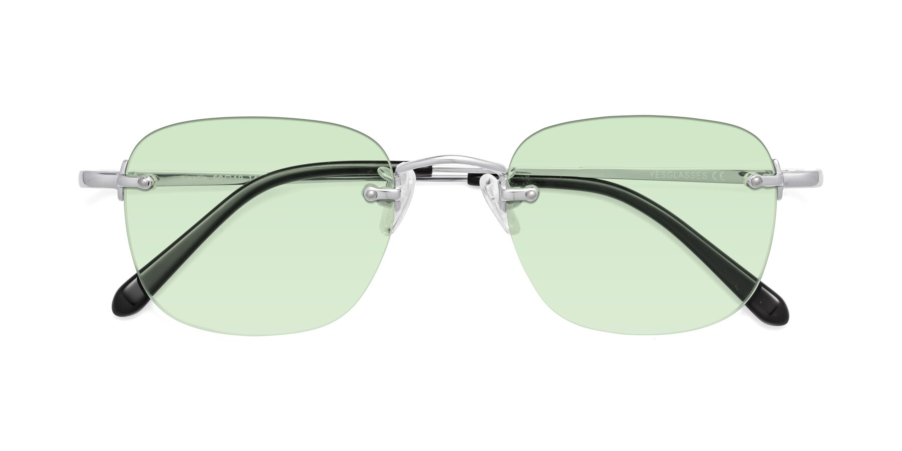 Folded Front of Leslie in Silver with Light Green Tinted Lenses
