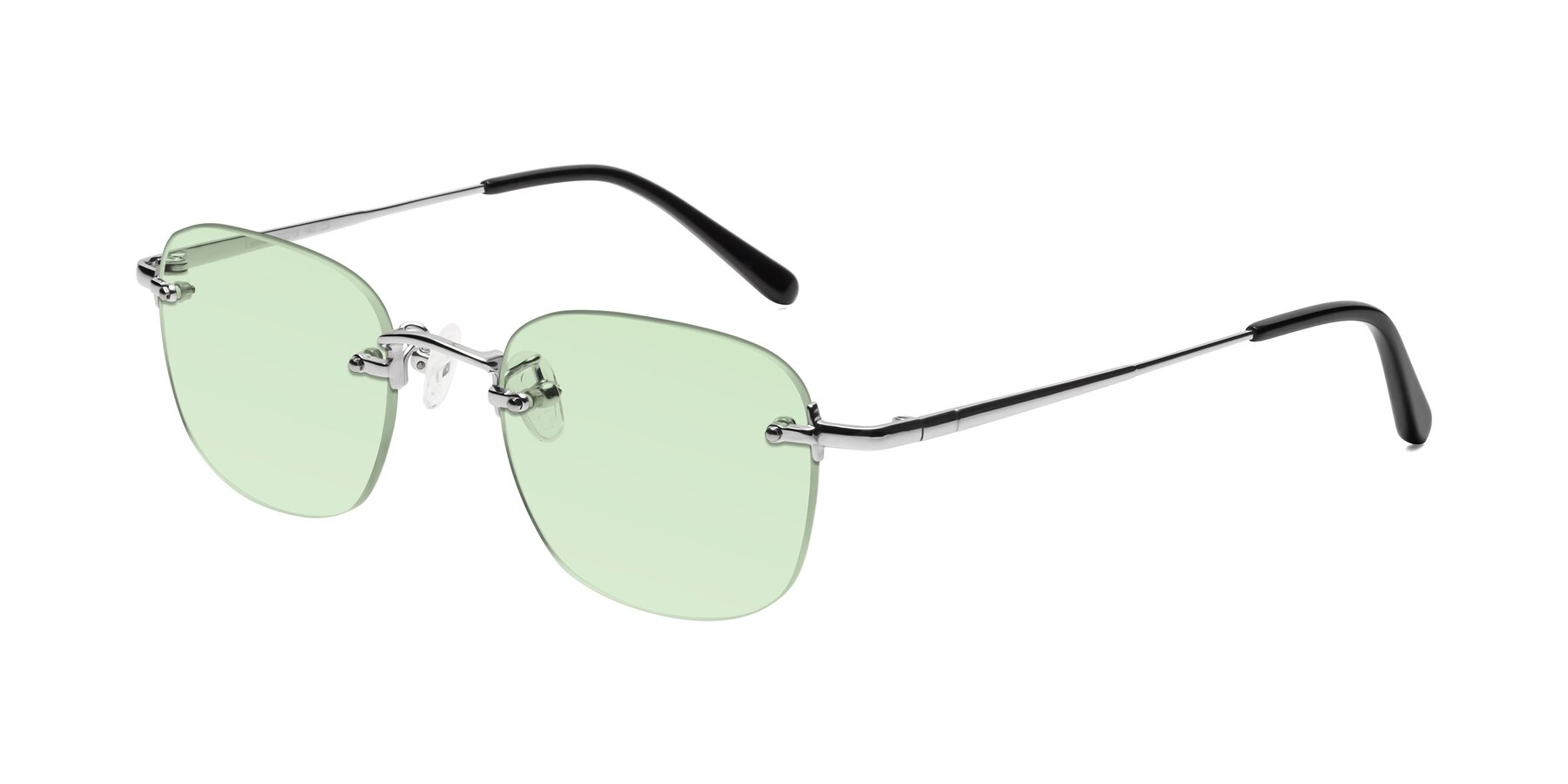 Angle of Leslie in Silver with Light Green Tinted Lenses